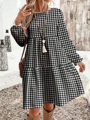 Printed Long Sleeves Loose Boat Neck Maxi Dresses