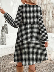 Printed Long Sleeves Loose Boat Neck Maxi Dresses