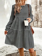 Printed Long Sleeves Loose Boat Neck Maxi Dresses