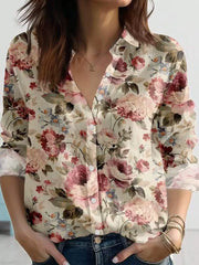Printed Split-Joint High-low Long Sleeves Blouses