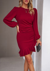 Solid Color Loose Puff Sleeves Midi Dresses