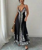 Printed pattern halter-neck dress