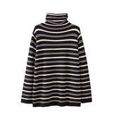 Long Sleeves Skinny Contrast Color Split-Joint Striped High Neck T-Shirts Tops