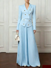 Elasticated Waist High Waisted Big Hemline Pleated Pockets Solid Color Zipper Wide Leg Pants