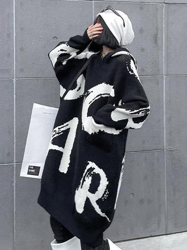 Stylish Selection Loose Hooded Letter Print Mini Dresses Sweater Dresses