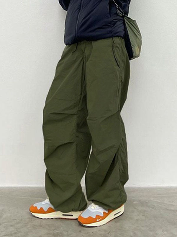 Drawstring Pleated Solid Color High Waisted Loose Trousers Pants