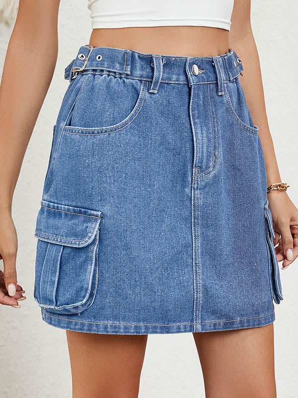 Adjustable Elasticity Pockets Split-Joint High Waisted Loose Skirts Bottoms