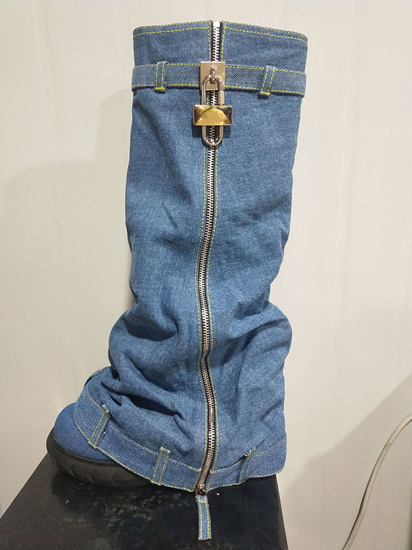 Buckle Round-Toe Zipper Boots