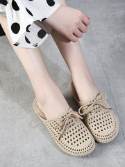 Hollow Lace-Up Round-Toe Slippers Mules&Slides