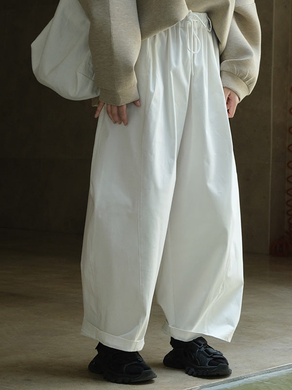 Casual Loose Wide Leg Elastic Waist Solid Color Pants