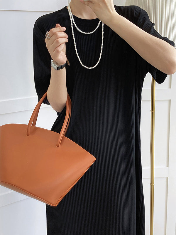 Original Casual Pleated Solid Color Midi Dress