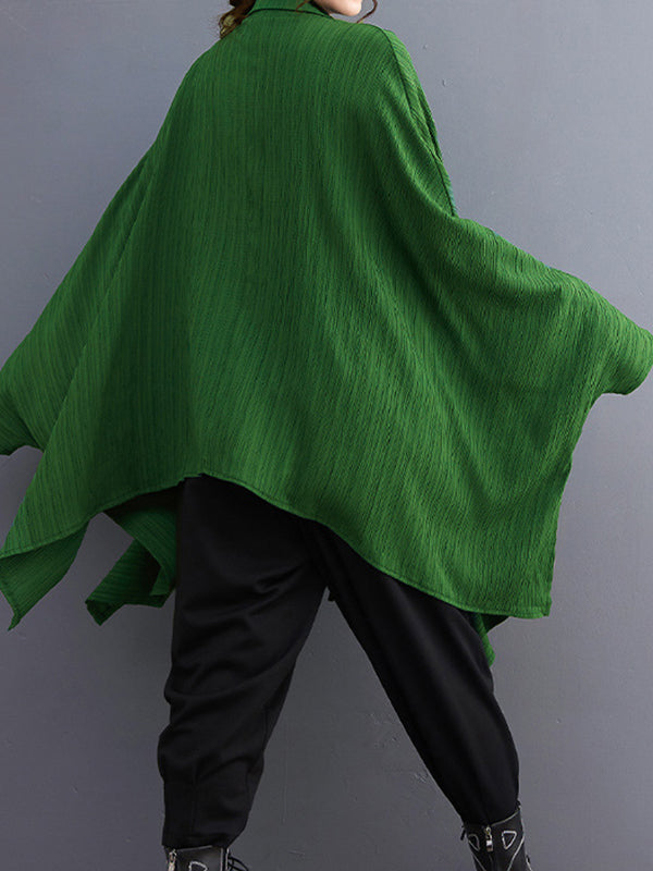 Pleated Solid Color Cropped Long Sleeves Lapel Blouses&shirts Tops