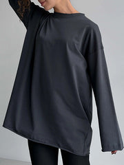 Solid Color Long Sleeves Loose Round-Neck T-Shirts Tops