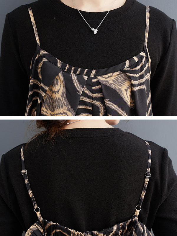 Printed Loose Wide Leg Spaghetti-Neck Overalls