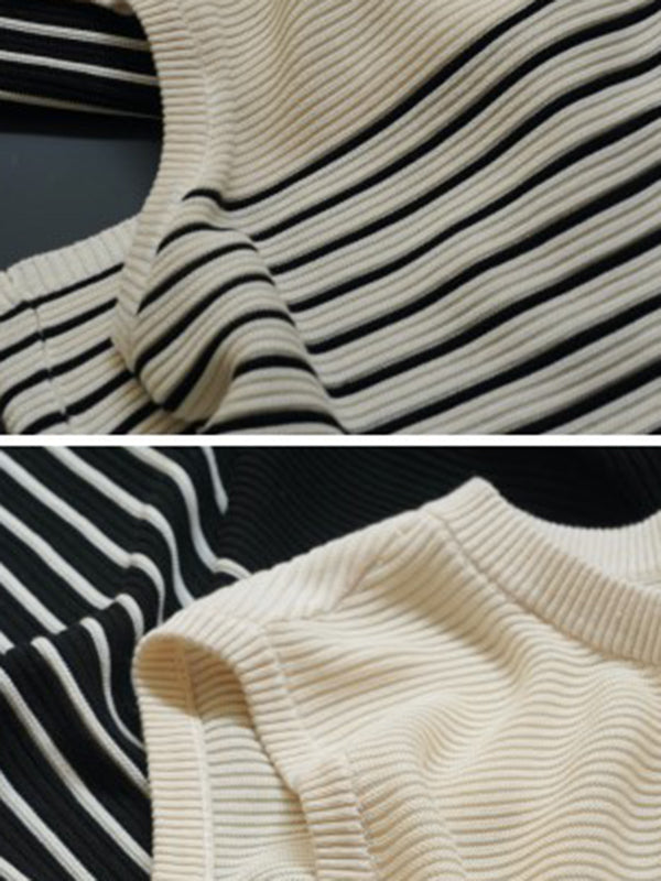 Striped Loose Sleeveless Round-neck Vest Top