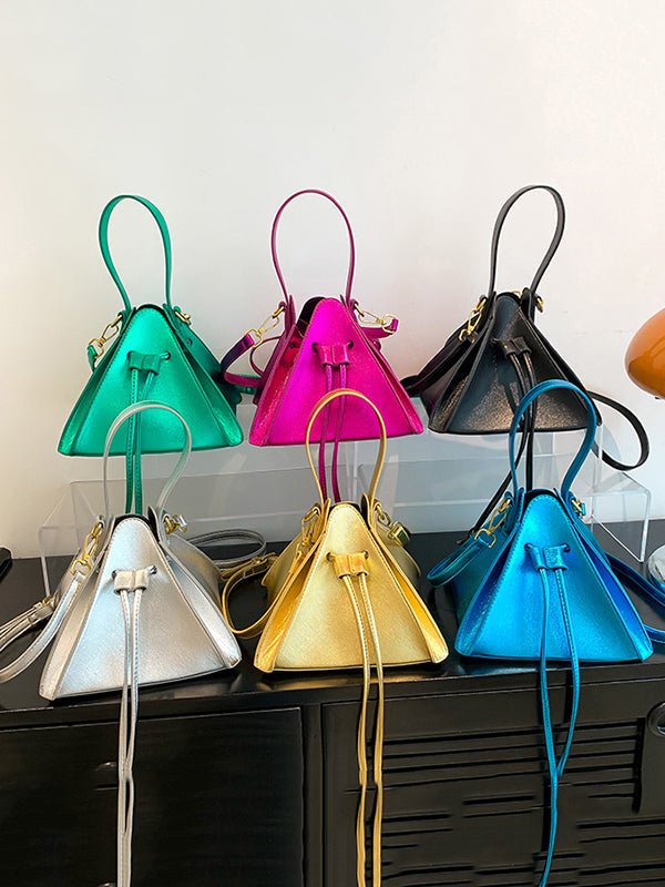 Drawstring Solid Color Split-Joint Triangle Handbags