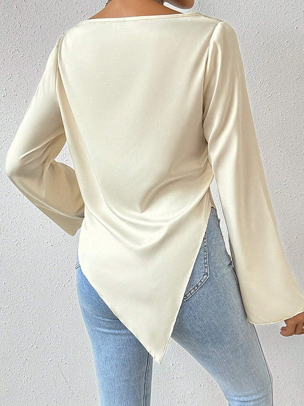 Solid Color Long Sleeves Loose Heaps Collar T-Shirts Tops