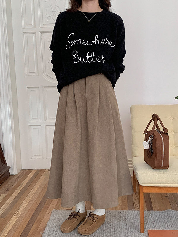 Pleated Solid Color Split-Joint A-Line High Waisted Skirts