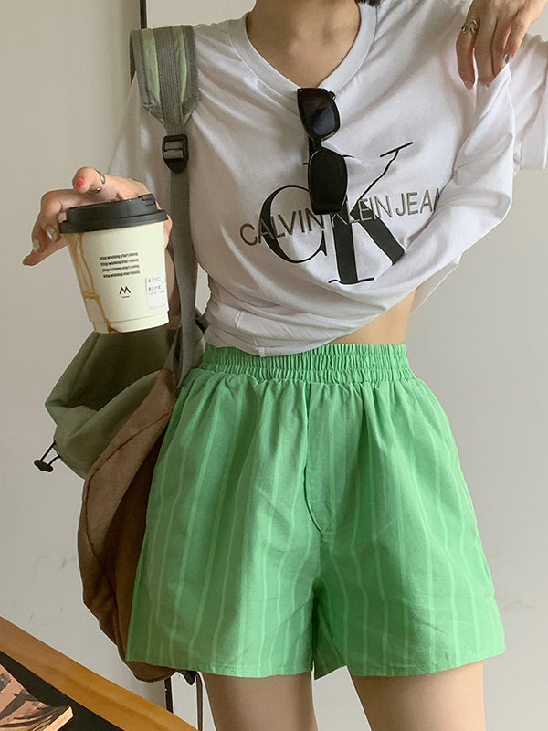 Elasticity Split-Joint Striped High Waisted Loose Shorts Bottoms