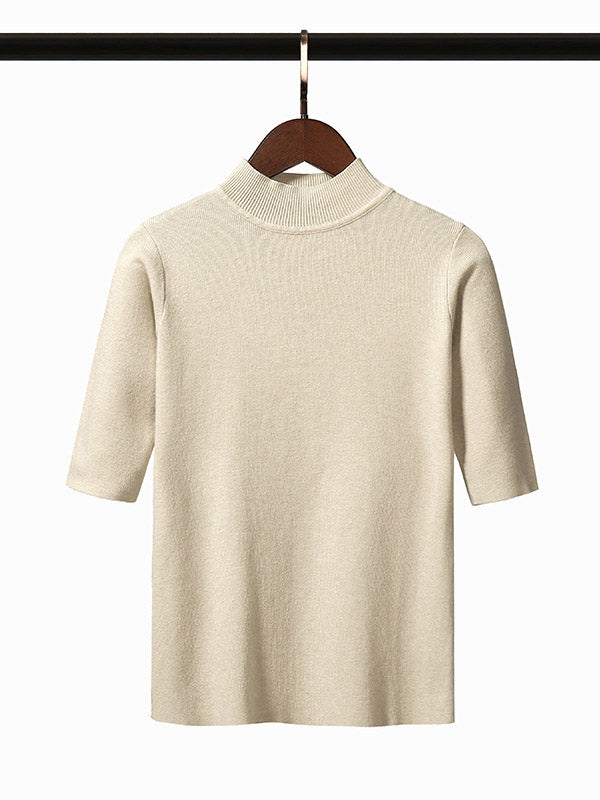 15 Colors Knitting Solid Color High-Neck Short Sleeves Pullover