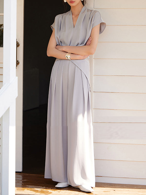 Elasticity Pleated Solid Color High Waisted Wide Leg Trousers Pants