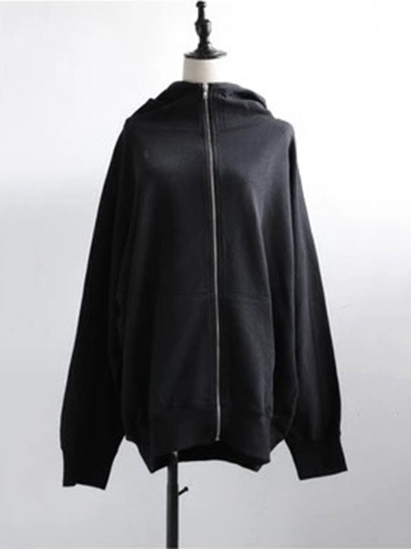 Solid Color Zipper Hooded Long Sleeves High-neck Outerwear Jackets