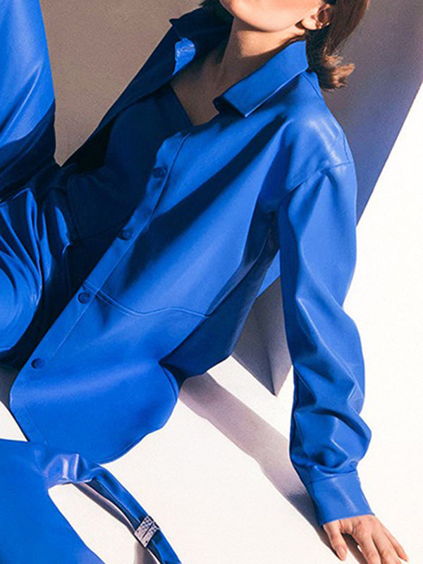 Solid Color Split-Joint Long Sleeves Loose Lapel Outerwear Jackets