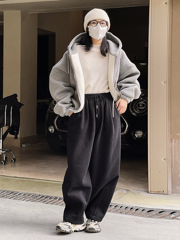 Casual Loose Wide Leg Drawstring Solid Color Pants
