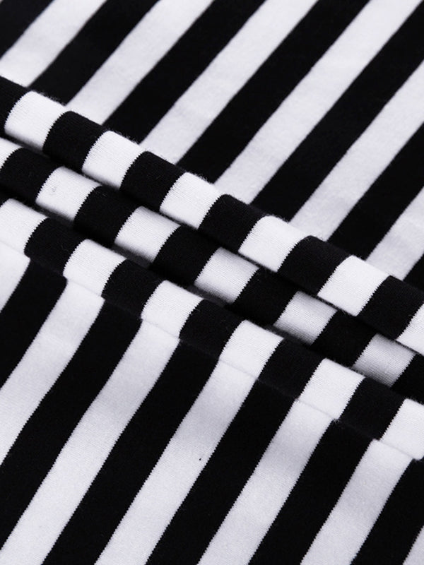 Contrast Color Hollow Striped Long Sleeves Loose Cold Shoulder T-Shirts