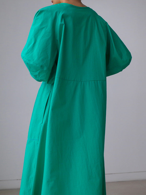 Original Bishop Sleeve Solid Color Midi Dress