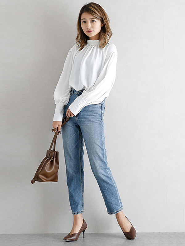 Urban Solid Color Light Maturity Puff Sleeve Shirt