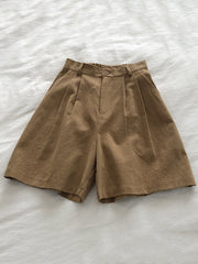 Elasticity Pleated Solid Color Loose Wide Leg Shorts