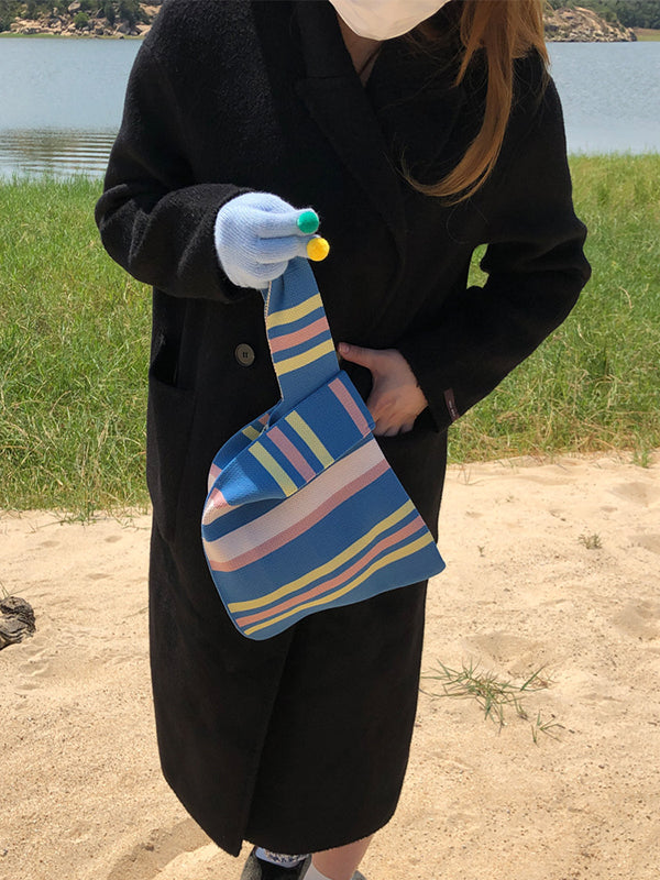 Contrast Color Striped Woven Handbag