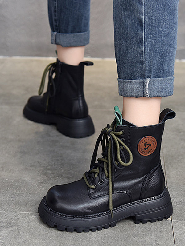 Muffin Heel Round-Toe Tied Zipper Boots