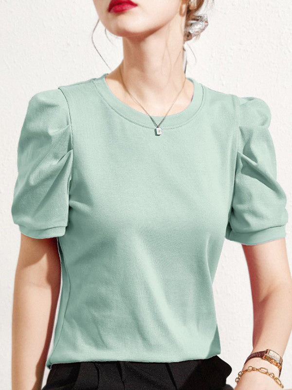 Original Simple Loose Solid Color Puff Sleeves T-Shirt Top