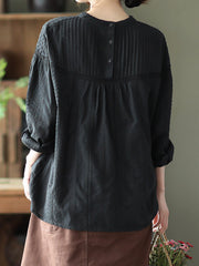 Artistic Retro Loose Solid Color Lace Hollow Long Sleeves T-Shirt Top