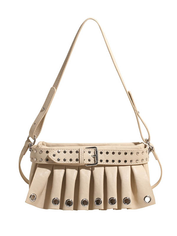 Geometric Pleated Zipper Shoulder Bags Handbags