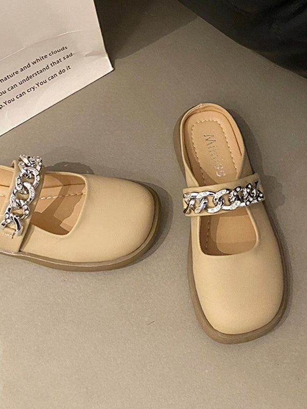 Chains Round-Toe Shallow Cut Split-Joint Slippers Mary Janes