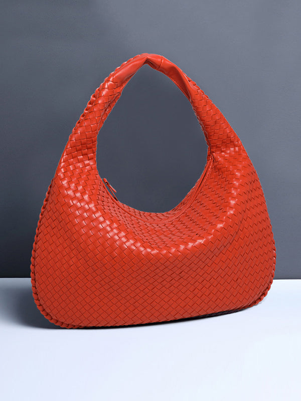 Geometric Solid Color Split-Joint Woven Zipper Handbags Bags