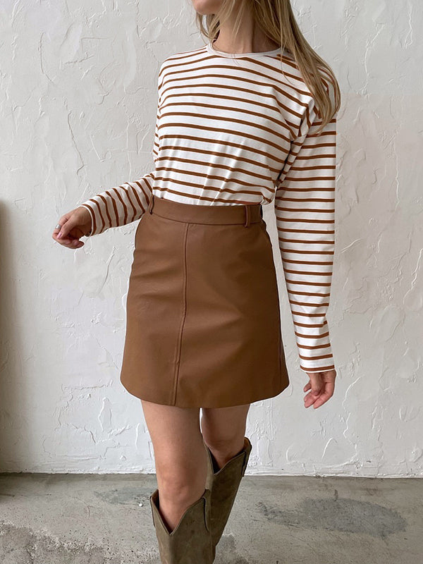 Striped Long Sleeves Loose Round-Neck T-Shirts Tops