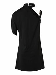 Solid Color Loose Sleeveless Stand Collar Mini Dresses