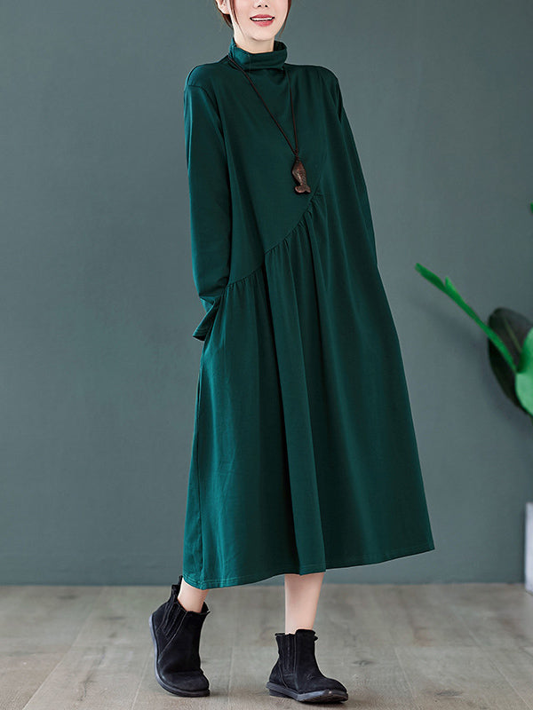 Original Solid High-Neck Knitting Dress