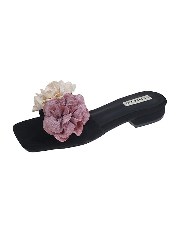 Flower Shape Open Toe Split-Joint Square-Toe Slippers&Mules