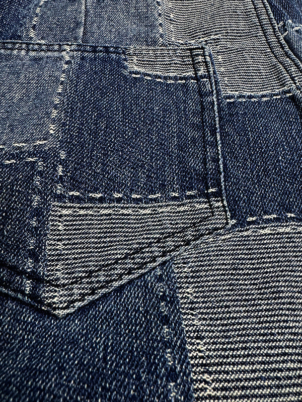 Buttoned Plaid Pockets Split-Joint Loose Wide Leg Jean Pants Bottoms