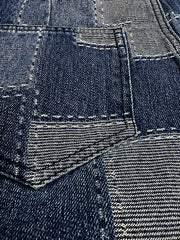 Buttoned Plaid Pockets Split-Joint Loose Wide Leg Jean Pants Bottoms