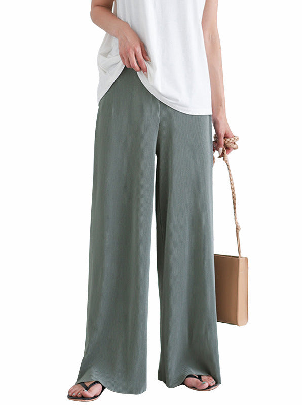 Simple Loose Wide Leg Elasticity Solid Color Casual Pants Bottoms