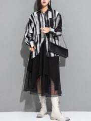Split-back Tie-dyed Irregular clipping Long Sleeves Lapel Shirts Tops