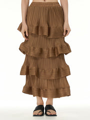 Elasticity Layered Pleated Ruffled Solid Color Loose Skirts Bottoms