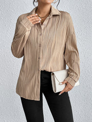 Buttoned Solid Color Long Sleeves Loose Lapel Blouses&Shirts Tops