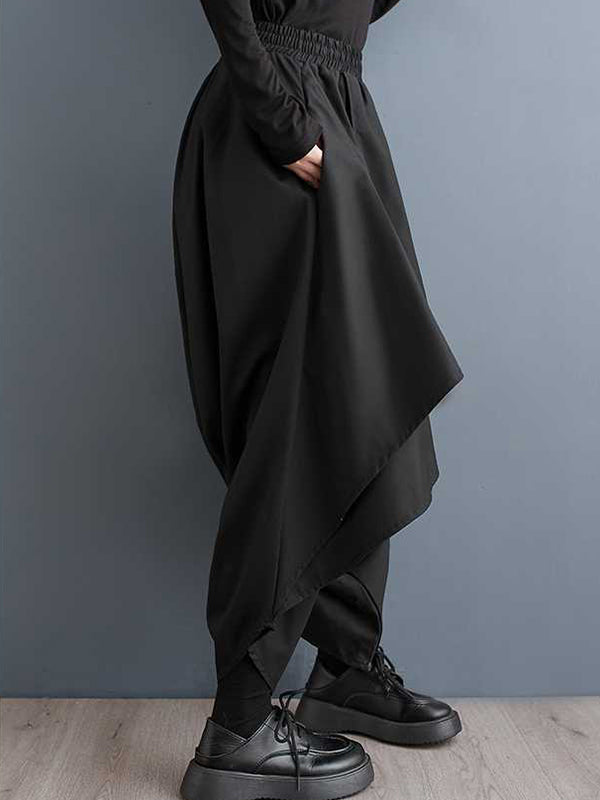 Asymmetric Elasticity Layered Solid Color High Waisted Loose Culotte
